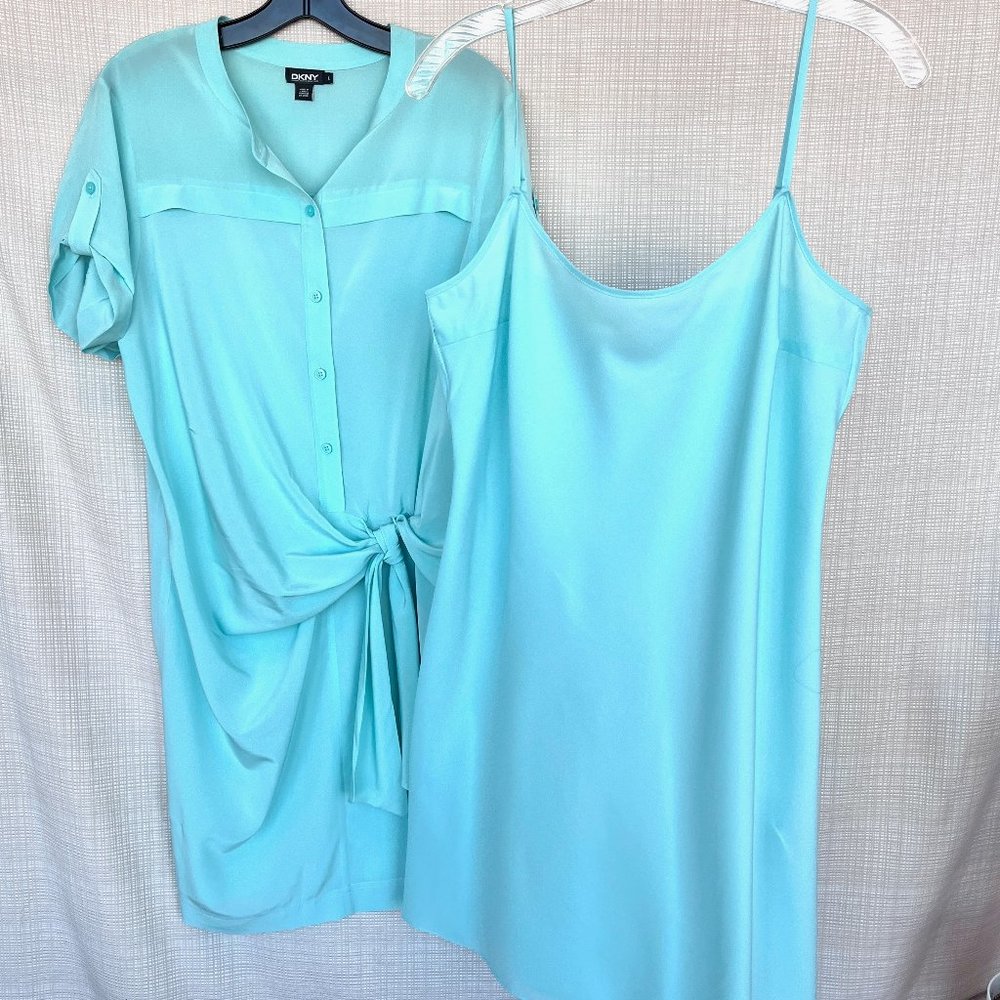 Vintage DKNY Silk Shirt Dress Y2k Slip Dress Wrap Dress Resortwear Baby Shower